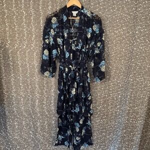 Vintage Cerie Floral Semi Sheer Robe & Pants‎ Set Boho Preppy Womens